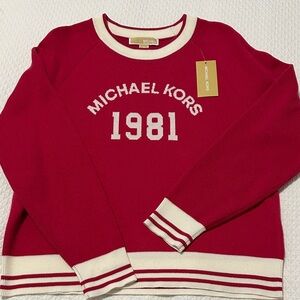 Michael Kors Red and White Crew Neck Sweater